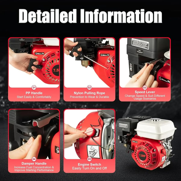 Benzinmotor - 4-takt OHV - 7,5 hk / 5,1 kW - 3600 o/min - Oliealarm - Gokartmotor