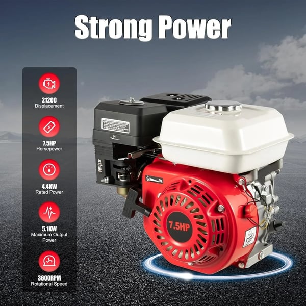 Benzinmotor - 4-takt OHV - 7,5 hk / 5,1 kW - 3600 o/min - Oliealarm - Gokartmotor