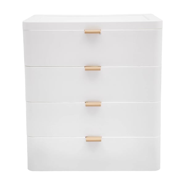 Skrivebordsorganizer - Opbevaringsboks med skuffe - Fire Rum - PP-plast - Mål 26 x 20,2 x 29 cm - Bæreevne 5 kg - Hvid