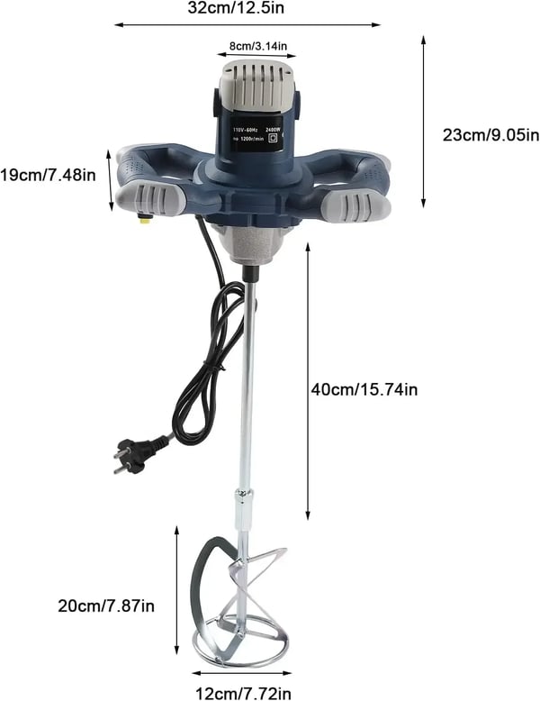 Elektrisk beton- og mørtelmixer - Håndholdt - 1400 W - 6 trin - Op til 900 o/min - Deep Fog Grey