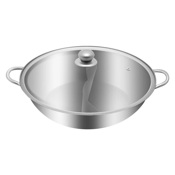 Hot pot - Shabu shabu-gryta - Rostfritt stål - Dubbelfack med avdelare - Glaslock - Rund - Himmelblå