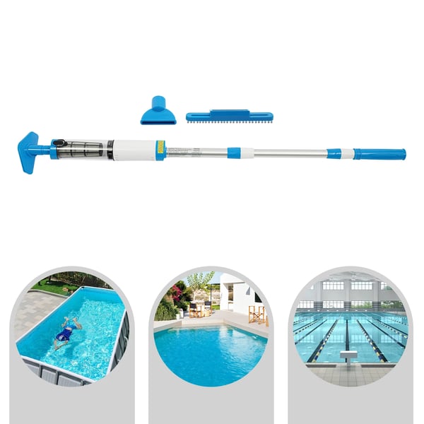 Pooldammsugare - Handhållen - 3‑i‑1 - Sladdlös - Uppladdningsbar - Teleskopiskt Skaft - För Ovanmark- & Nedgrävda Pooler Och Spa - Blå