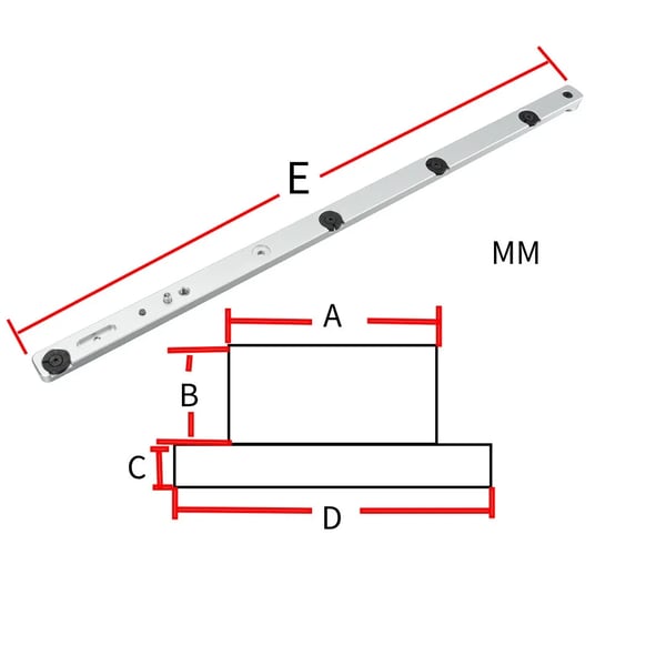 Anslagsliste til geringsanslag til bordssav - HD-MG21-BS - Universal - Justerbar 36–61 cm - Aluminiumlegering - Til små bordssave - Rød
