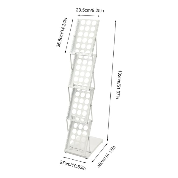 Brochurestander og flyerholder - Gulvmodel 4 niveauer - Sammenklappelig - Jern - Størrelse 36×27×132 cm - Vægt 4 kg - Hvid