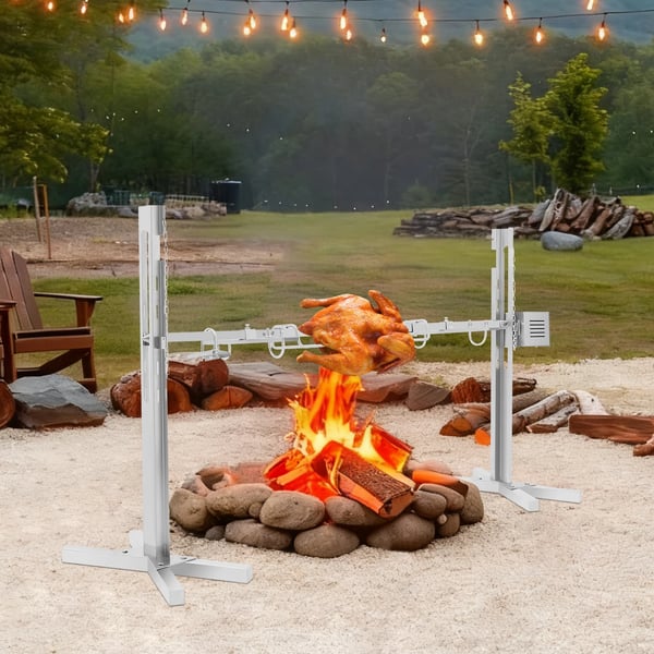 Grillspydmotor - Rotisseri-sæt - Max 40 kg - Rustfrit stål - Kraftig model - Elektrisk - Til pattegris - Mørk khaki