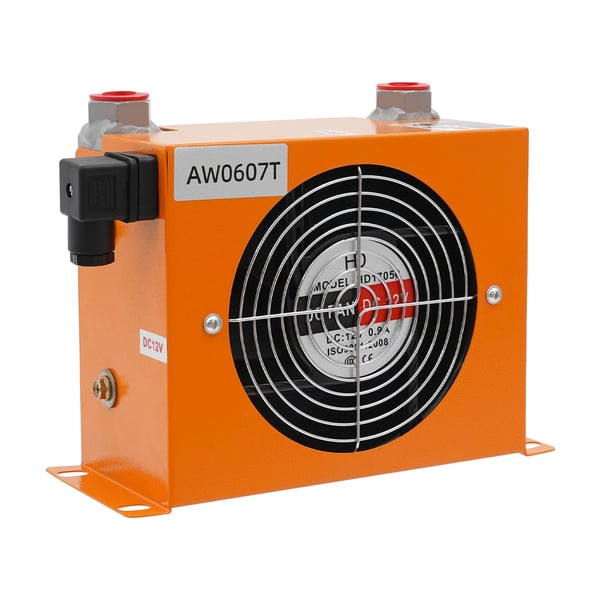 Hydraulisk oliekøler - AW0607T-20L-12V luftkølet radiator - Flow 20 l/min - DC 12V Blæser - Arbejdstryk ≤2 MPa - Kobbermotor - Mørkegrå