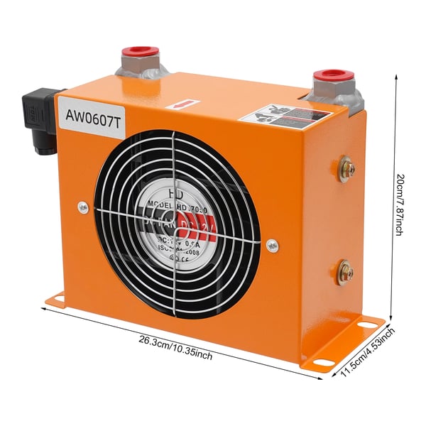 Hydraulisk oliekøler - AW0607T-20L-12V luftkølet radiator - Flow 20 l/min - DC 12V Blæser - Arbejdstryk ≤2 MPa - Kobbermotor - Mørkegrå