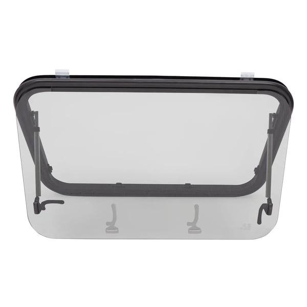 Autocamper/Caravan Vindue - Udskydeligt 90×55 cm - 4 mm hærdet glas - Insektnet - Låsbart greb - Åbner 65° - Til væg 30 mm - Sort