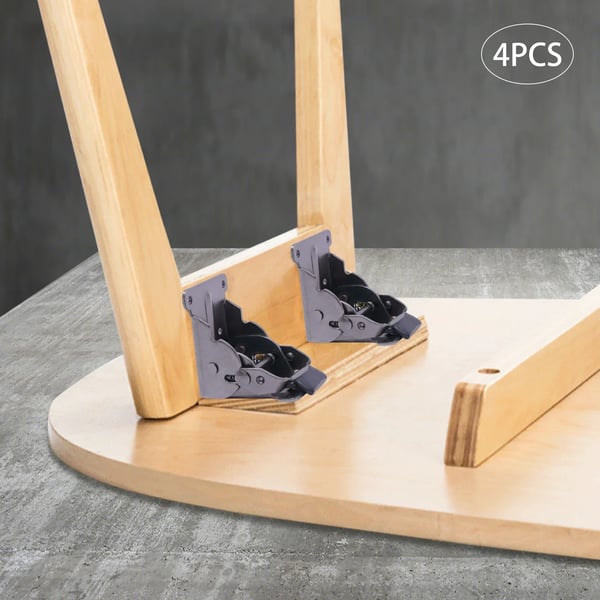 4 stk. Foldbare Bordsbenshængsler - Møbelhængsel - Selvlåsende 0–90° - 200 kg Belastning - Koldvalset Stål - 5×6,3×6,8 cm - Sort