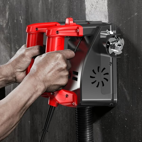 Renoveringsfræser til beton - Elektrisk væghøvl - 1200 W - 16 cm bredde - 1–4 mm dybde - 1000–4000 omdr./min - 26 klinger - 220 V - Rød
