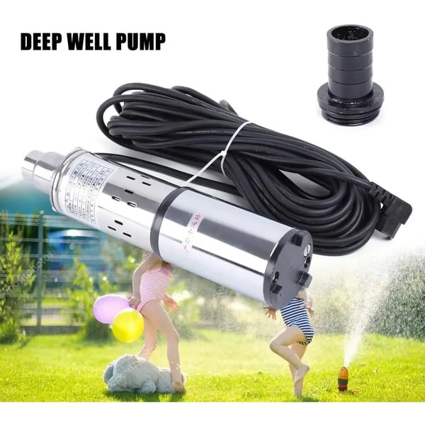 Solcelledrevet brøndpumpe - Dybbrønd dykpumpe - 48 V - 280 W - Løftehøjde 60 m - Flow 16 L/min - EU-stik - Sølv