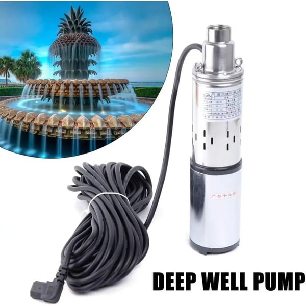 Solcelledrevet brøndpumpe - Dybbrønd dykpumpe - 48 V - 280 W - Løftehøjde 60 m - Flow 16 L/min - EU-stik - Sølv