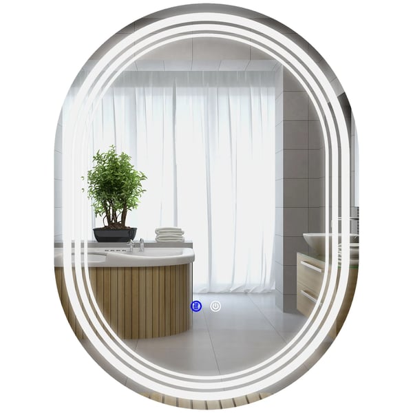 Badrumsspegel - Spegel med LED-belysning - Oval - Inramad - Aluminiumram - Modern design