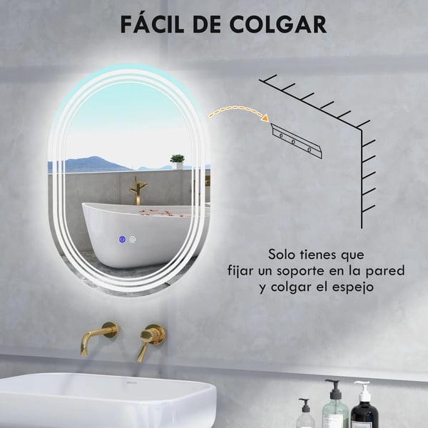 Badrumsspegel - Spegel med LED-belysning - Oval - Inramad - Aluminiumram - Modern design