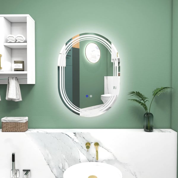 Badrumsspegel - Spegel med LED-belysning - Oval - Inramad - Aluminiumram - Modern design