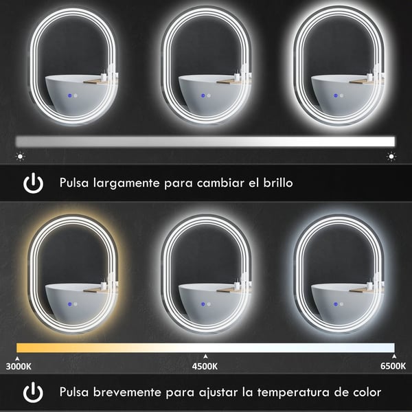 Badrumsspegel - Spegel med LED-belysning - Oval - Inramad - Aluminiumram - Modern design