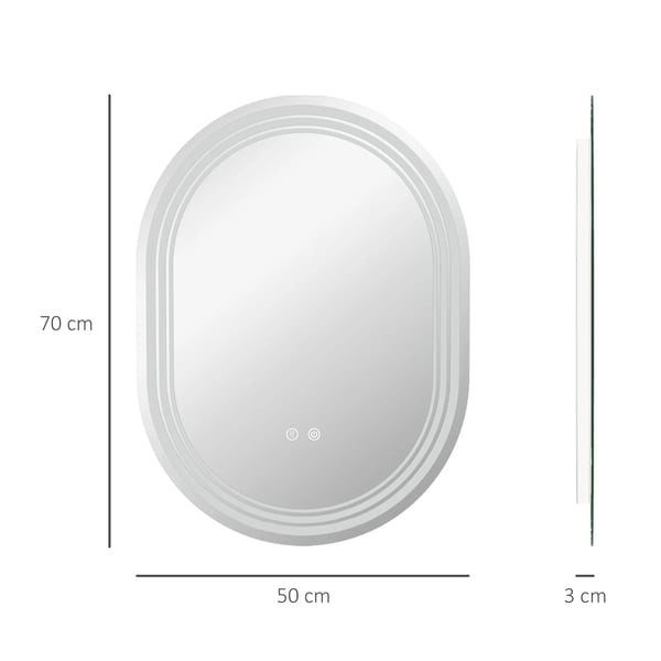 Badrumsspegel - Spegel med LED-belysning - Oval - Inramad - Aluminiumram - Modern design