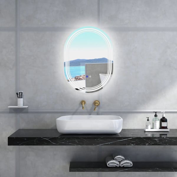 Badrumsspegel - Spegel med LED-belysning - Oval - Inramad - Aluminiumram - Modern design