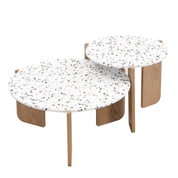 Foldbart sofabord - Sidebord - Sæt med 2 - Pladsbesparende - Til stue, sofa, altan - Beige