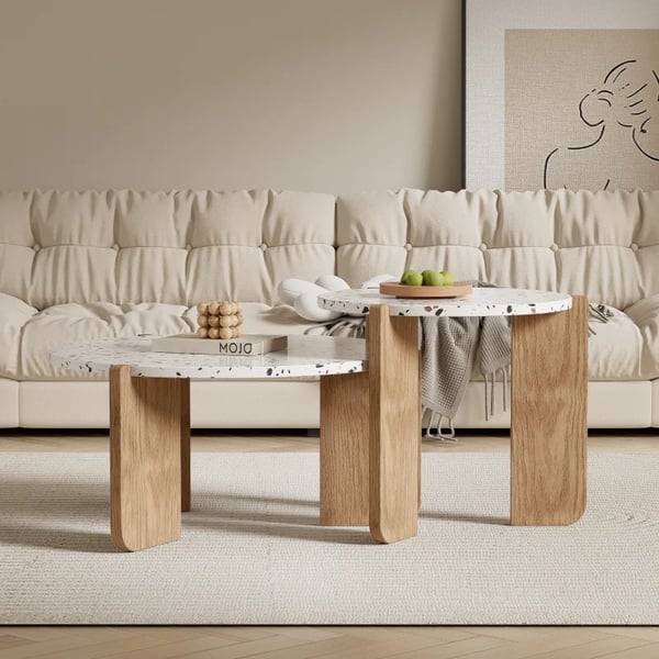 Foldbart sofabord - Sidebord - Sæt med 2 - Pladsbesparende - Til stue, sofa, altan - Beige