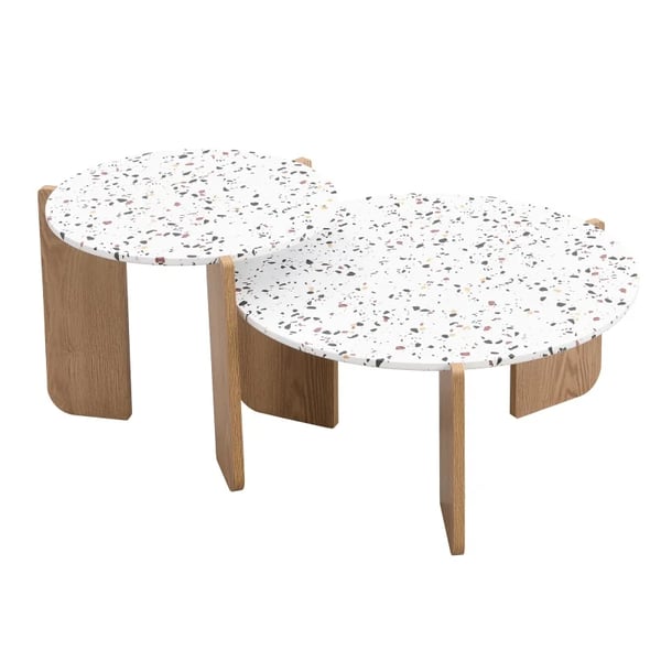 Foldbart sofabord - Sidebord - Sæt med 2 - Pladsbesparende - Til stue, sofa, altan - Beige