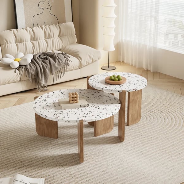 Foldbart sofabord - Sidebord - Sæt med 2 - Pladsbesparende - Til stue, sofa, altan - Beige