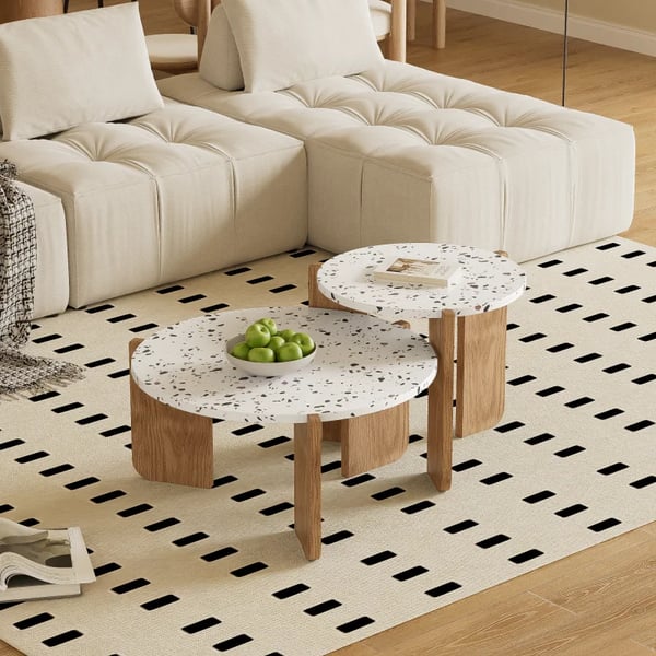 Foldbart sofabord - Sidebord - Sæt med 2 - Pladsbesparende - Til stue, sofa, altan - Beige