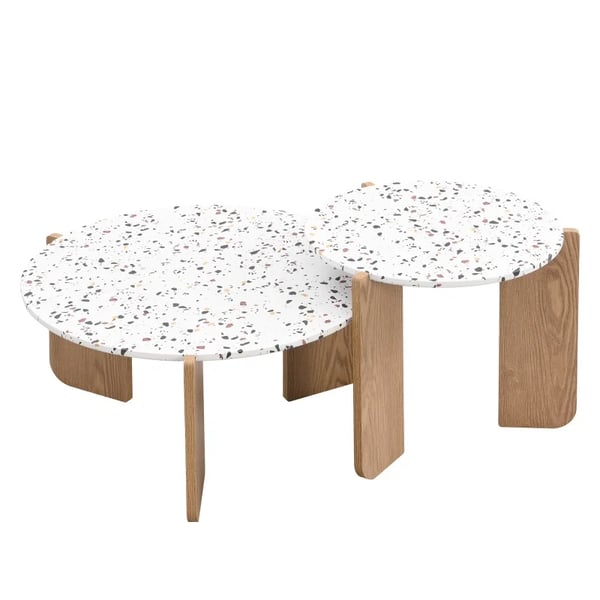Foldbart sofabord - Sidebord - Sæt med 2 - Pladsbesparende - Til stue, sofa, altan - Beige