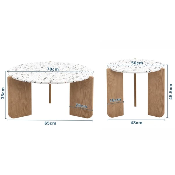 Foldbart sofabord - Sidebord - Sæt med 2 - Pladsbesparende - Til stue, sofa, altan - Beige