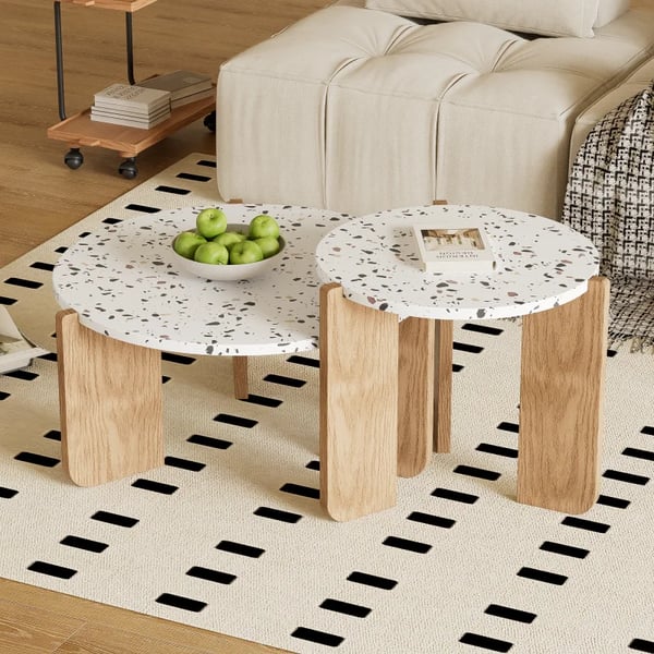 Foldbart sofabord - Sidebord - Sæt med 2 - Pladsbesparende - Til stue, sofa, altan - Beige