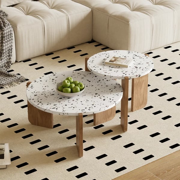 Foldbart sofabord - Sidebord - Sæt med 2 - Pladsbesparende - Til stue, sofa, altan - Beige