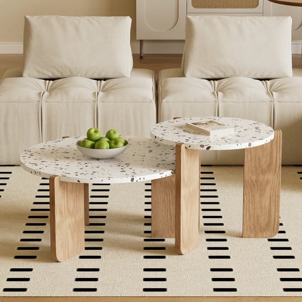 Foldbart sofabord - Sidebord - Sæt med 2 - Pladsbesparende - Til stue, sofa, altan - Beige