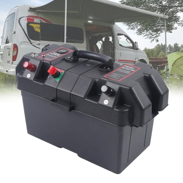 Batterikasse til båd/elmotor - Power Center batteriboks med USB - PP - 44×24,5×27 cm - Fritstående - Sort
