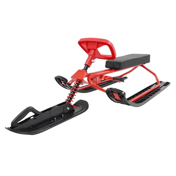 Snowracer kælk - Ratstyret slæde - Maks belastning 100 kg - 50×120×38 cm - Stål & HDPE - 5+ år - Rød