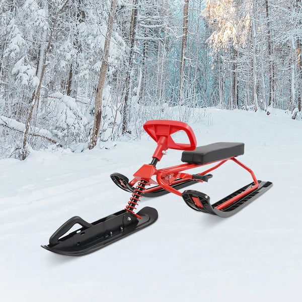 Snowracer kælk - Ratstyret slæde - Maks belastning 100 kg - 50×120×38 cm - Stål & HDPE - 5+ år - Rød