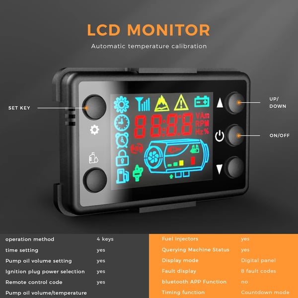 Bilvarmer - S-A2018 LCD-omskifter og fjernbetjening - Kun til 12 V biler - LCD-display - Hvid