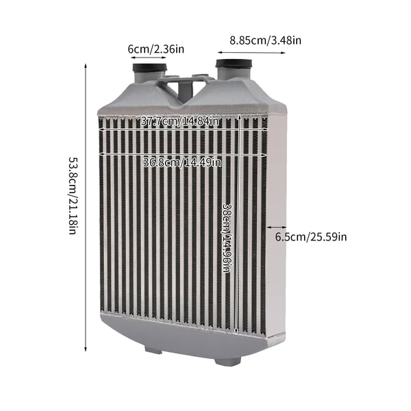 Frontmonteret intercooler - FMIC - Til Fabia VRS Mk1, Ibiza - Mål 78,7×40×7 cm - Aluminiumlegering - Arbejdstryk 60 psi - Sølv
