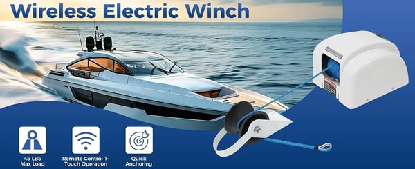 Elektrisk ankerspil - Marine 12 V - Fjernbetjening - Saltvandsegnet - Til fiskebåd og pontonbåd - Uden batteri - Hvid