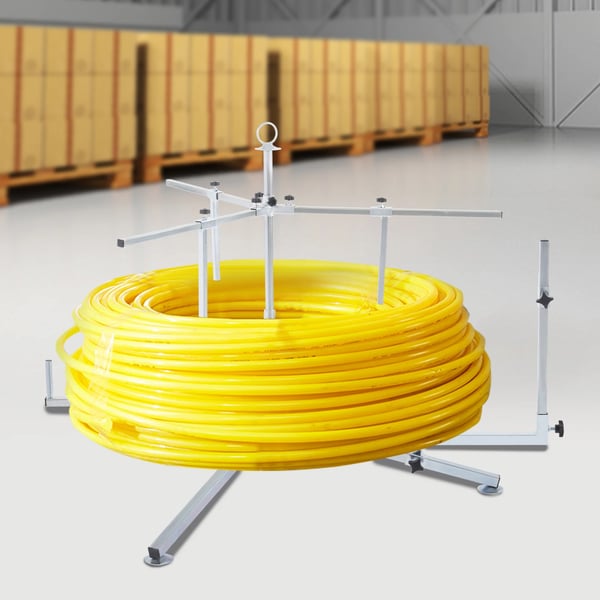 Rørafvikler - Gulvvarme PEX/PERT opruller - Justerbar diameter - Kapacitet 600 m - Til rør, spoler, kabler - Sølv
