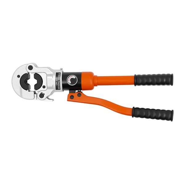 Hydraulisk pressetang - V-profil - 360° roterbart hoved - 8 ton/80 kN - 5 pressbakker V12 V15 V18 V22 V28 - Orange