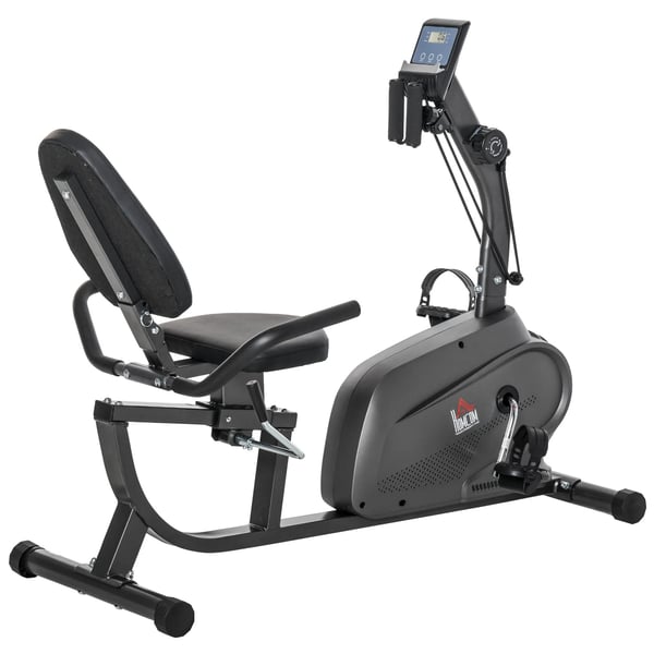 Motionscykel - Träningscykel Med Ryggstöd - 8 Motståndsnivåer - Justerbar Sadel - LCD-skärm - Svänghjul - Svart
