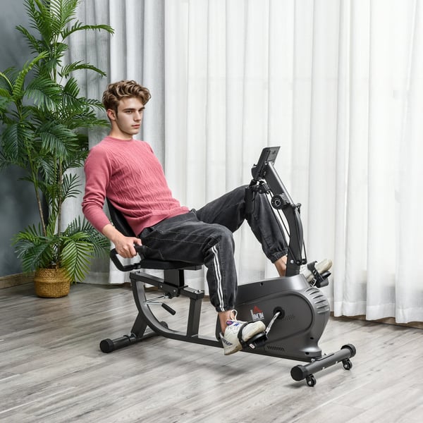 Motionscykel - Träningscykel Med Ryggstöd - 8 Motståndsnivåer - Justerbar Sadel - LCD-skärm - Svänghjul - Svart