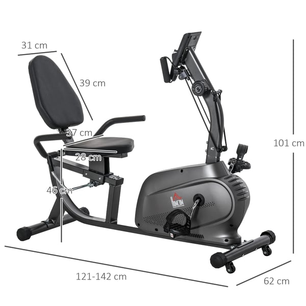 Motionscykel - Träningscykel Med Ryggstöd - 8 Motståndsnivåer - Justerbar Sadel - LCD-skärm - Svänghjul - Svart