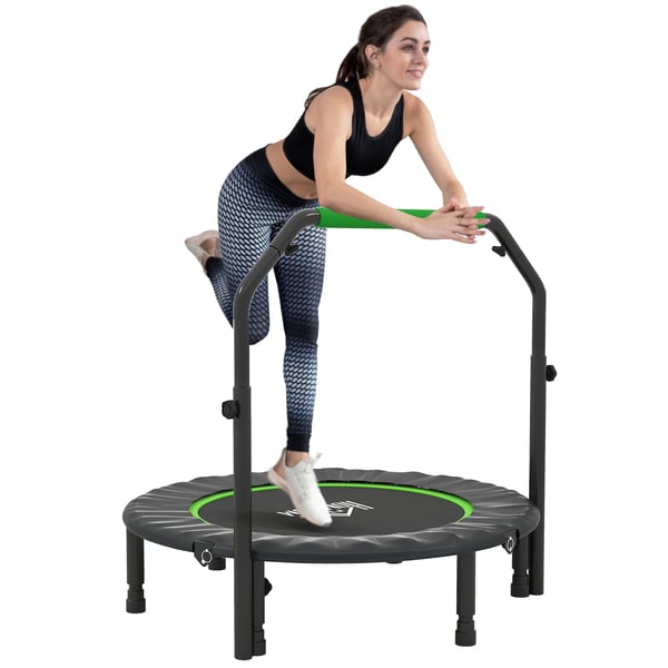 Fitness-trampolin - Rebounder med handtag - Ø102 cm - Hopfällbar - Handtag justerbart i 4 nivåer - Stålram - För cardio och benträning - Svart