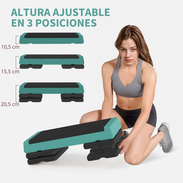 Aerobic Step - Stepbräda - Halkfri yta - Justerbar höjd 3 nivåer 10,5/15,5/20,5 cm - Max 250 kg - Storlek 77×36 cm - Grön