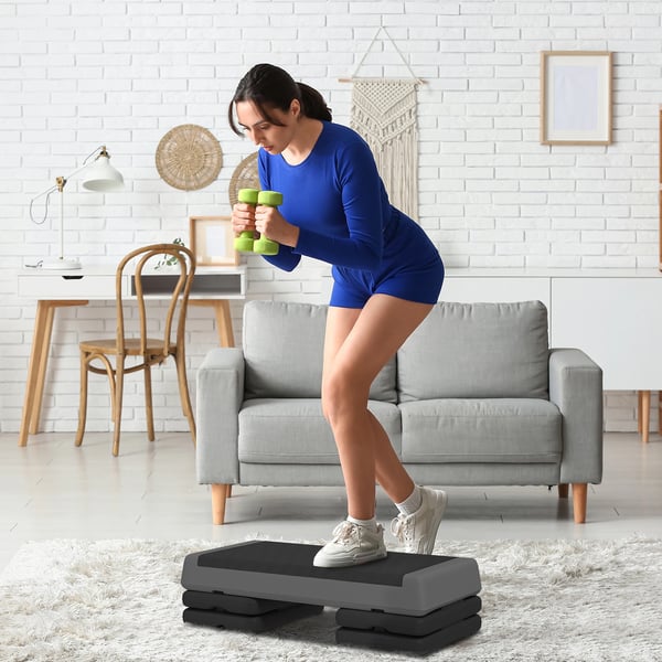 Aerobic Stepper - Fitness Stepbräda - Halkfri - 3 Höjdlägen 10,5/15,5/20,5 cm - Max 250 kg - 77×36 cm - Mörkgrå