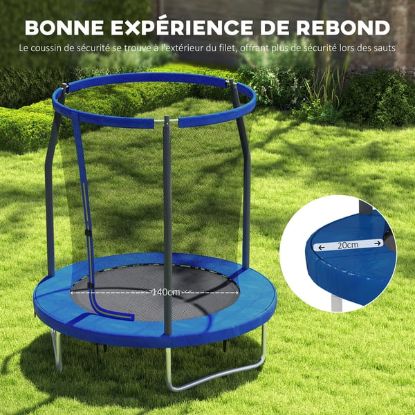 Barntrampolin - Trädgårdstrampolin - Diameter 183 cm - Säkerhetsnät - Stålram - Balans- & Benträning - Blå