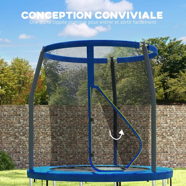 Barntrampolin - Trädgårdstrampolin - Diameter 183 cm - Säkerhetsnät - Stålram - Balans- & Benträning - Blå