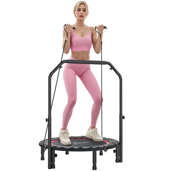 Fitness-trampolin - Mini-trampolin med justerbart handtag - 102 cm - Stålram - Vikbar - Cardioträning - Blå