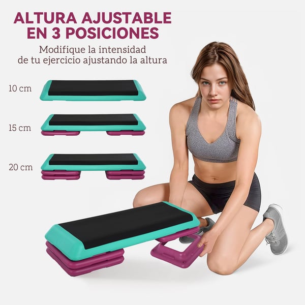 Aerobic Stepbräda - Fitness Step - Justerbar Höjd 3 Nivåer - Maxhöjd 20 cm - Halkfri Yta - Storlek 110×40 cm - För Cardio & Ben - Multifärg